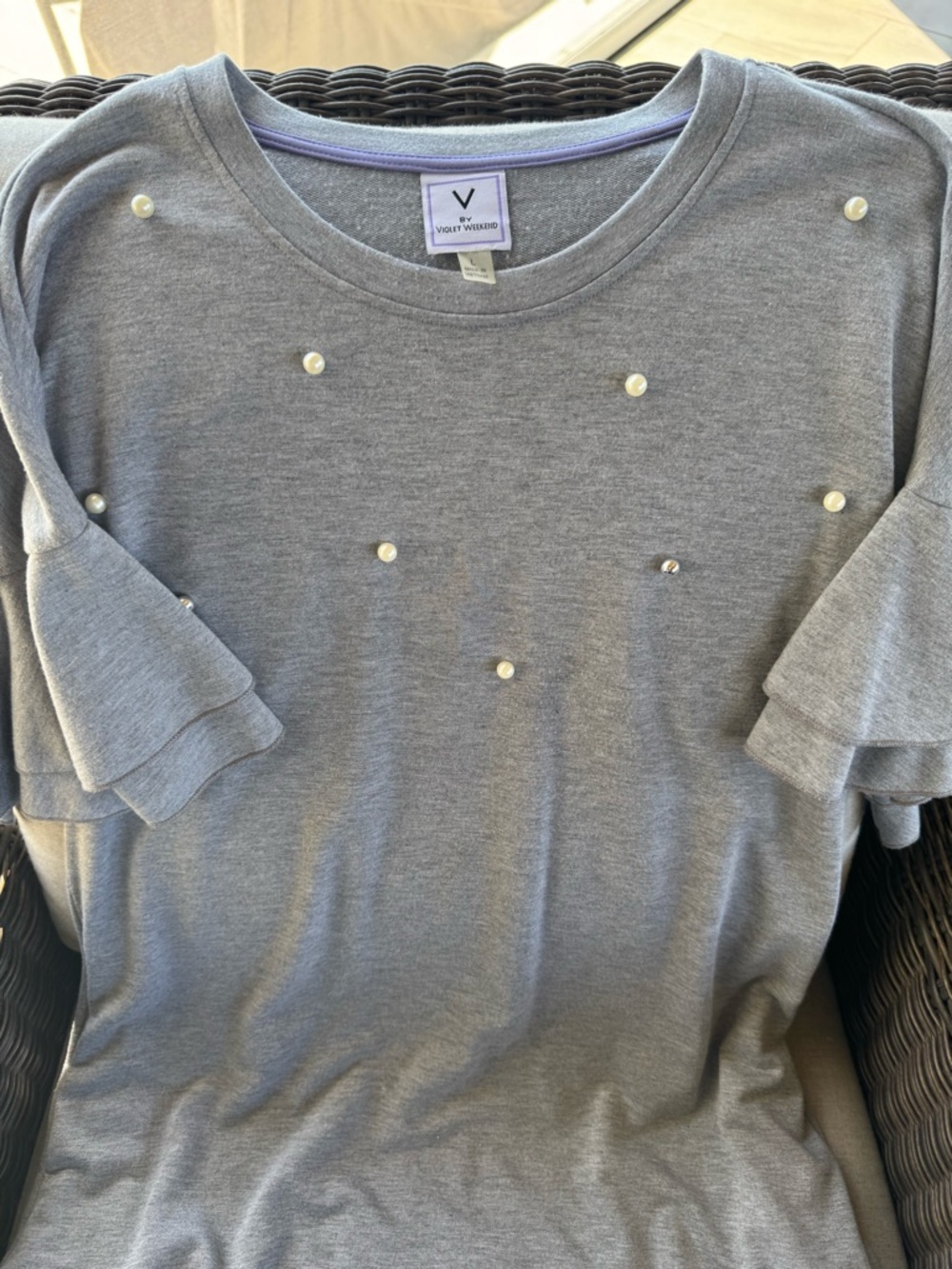 V by Violet Weekend Grey Pearl-Embellished Short Sleeve Tee Dress